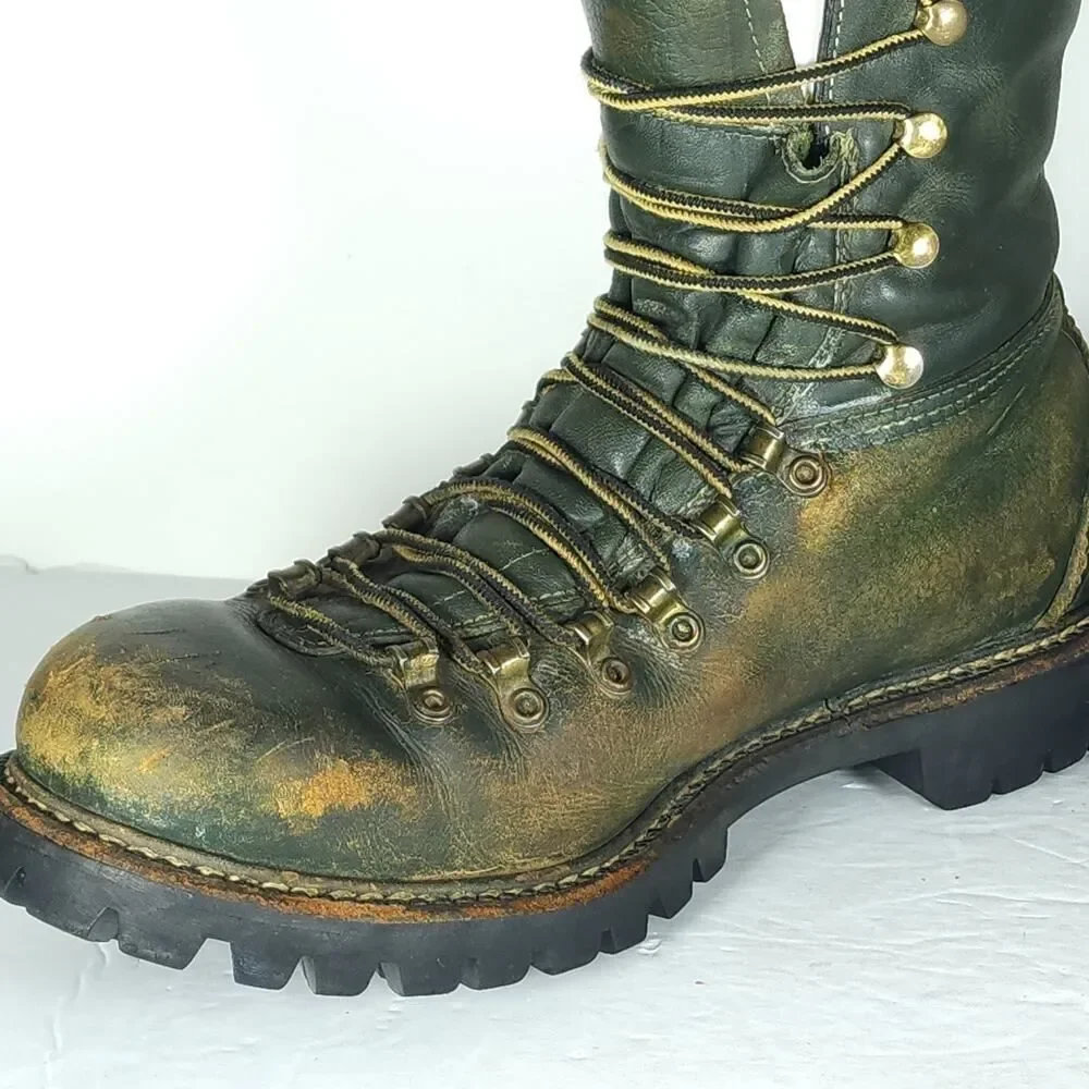Herman Survivors Men's Vtg 60's US9/ 4N Green Leather Insulated Logger Boots